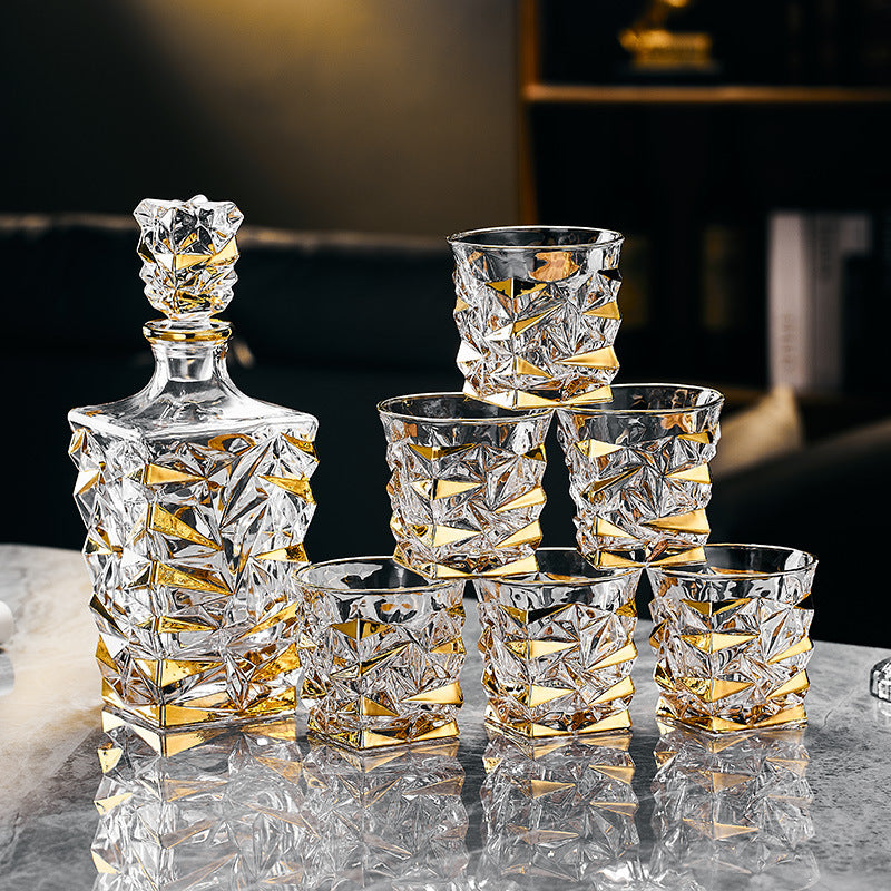 Lüks kristal cam altın kaplama viski seti