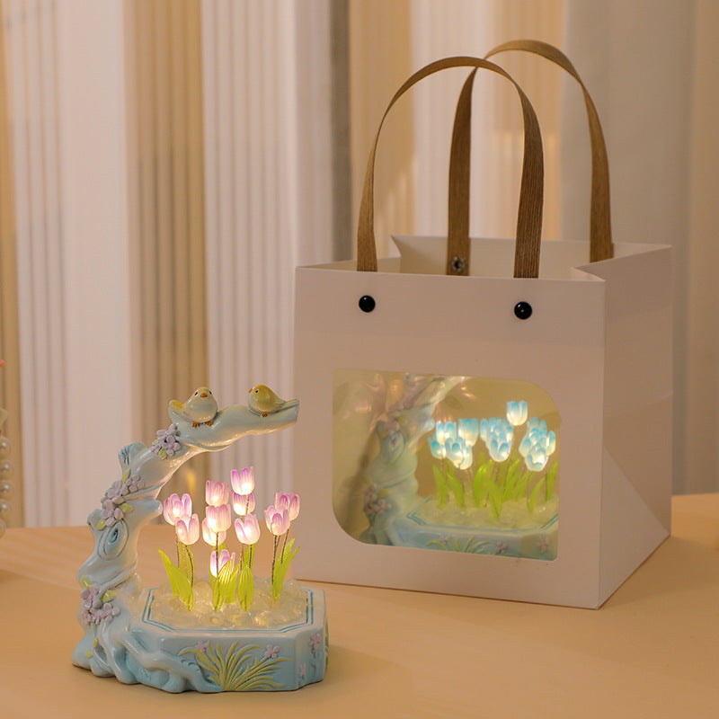 Çiçek ve kuş lale DIY gece lambası