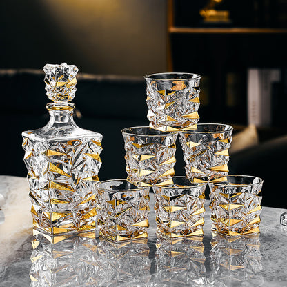 Lüks kristal cam altın kaplama viski seti