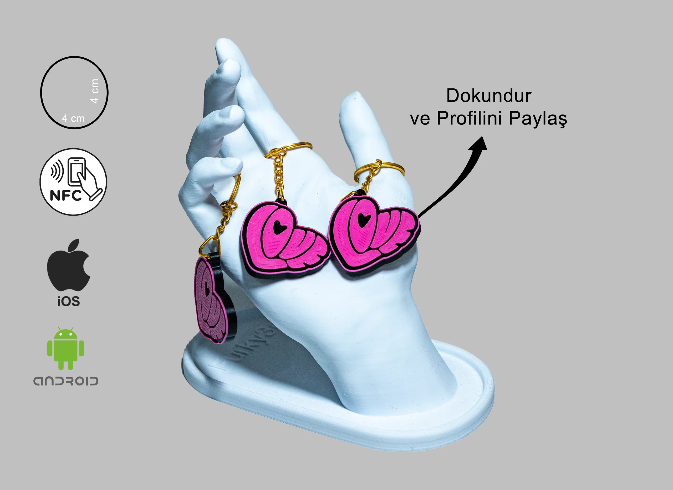 NFC Aşk Kalp Anahtarlık – Sevdiklerinle Anında Bağlan